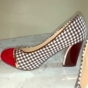 Gingham Round Toe Chunky Pumps